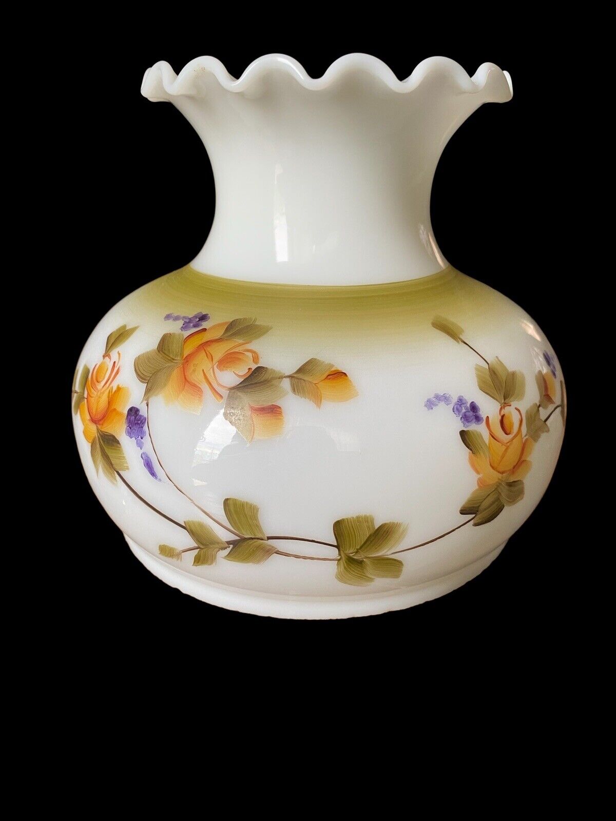 Vintage Handpainted Floral Glass Hurricane Kerosene Oil Student Lamp Shade