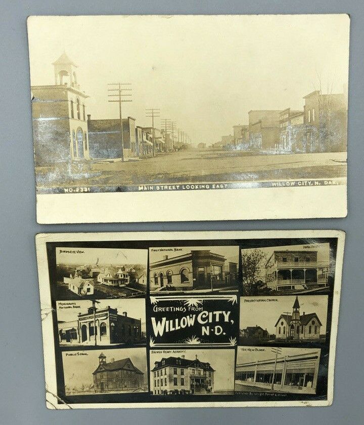 c 1910 WILLOW CITY Main Street NORTH DAKOTA Real PHOTO Postcard RPPC Antique