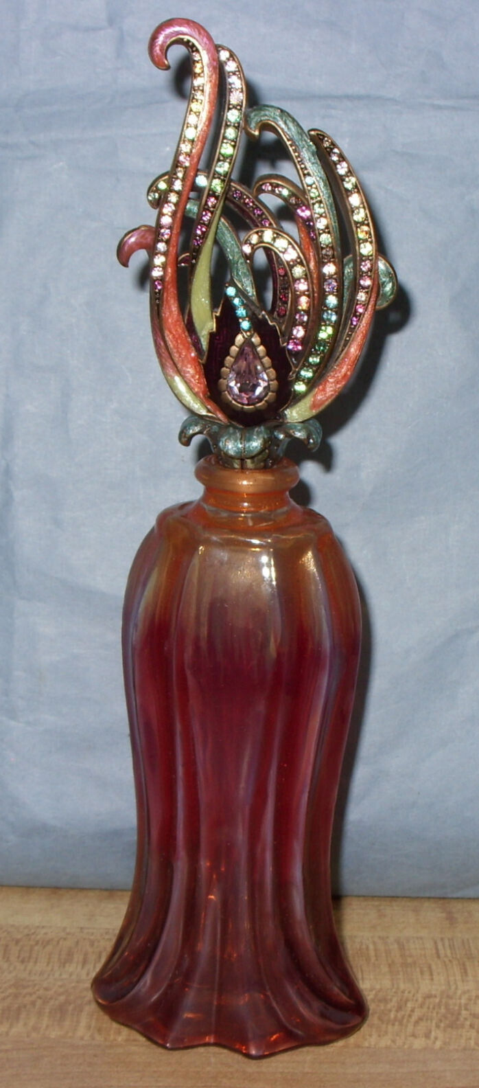 VINTAGE JAY STRONGWATER ROYAL OPERA PERFUME BOTTLE WITH ENAMELED AND JEWELED TOP