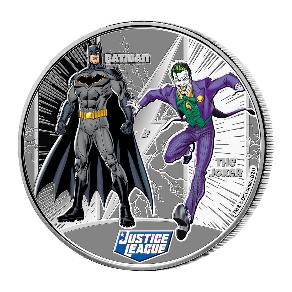 2022 Samoa DC Comics Justice League - Batman vs. Joker 1/2 oz Silver Colorize...