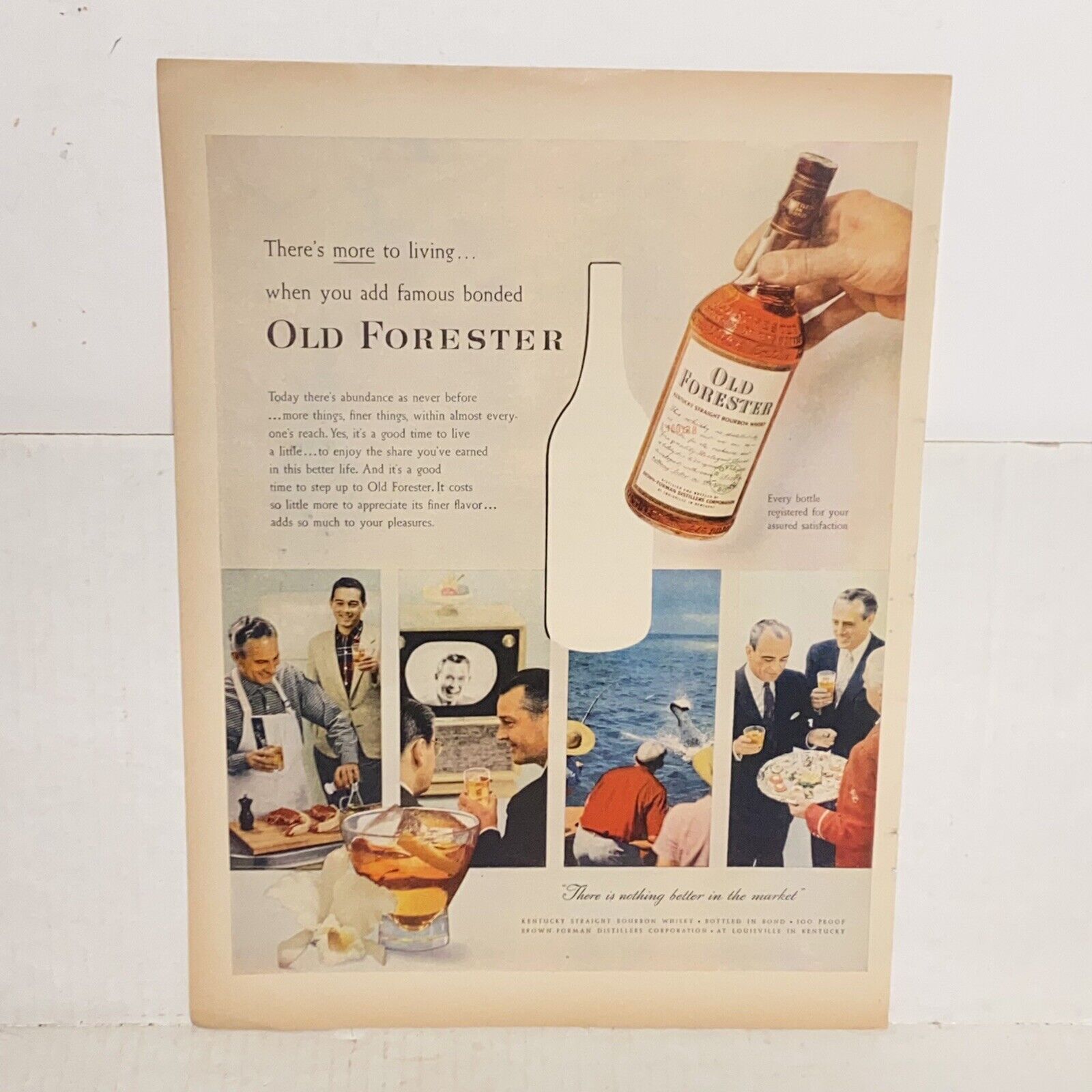Vintage 1956 Old Forester Bourbon Whiskey Full Color Full Page Magazine Print Ad