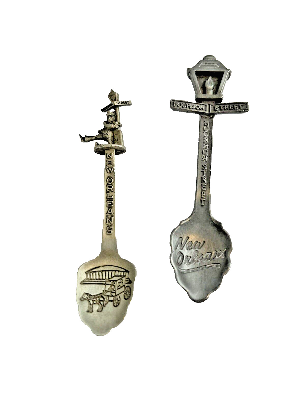 Pair (2) Louisiana Souvenir Decorative Collectible Spoons Bourbon St Pewter USA
