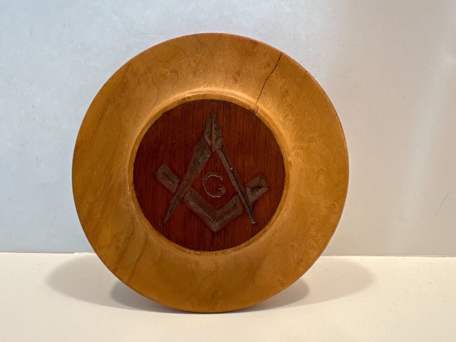 Vintage Masonic Freemason Hand Carved Wood Wall Plaque Decor Hanger 4.25”