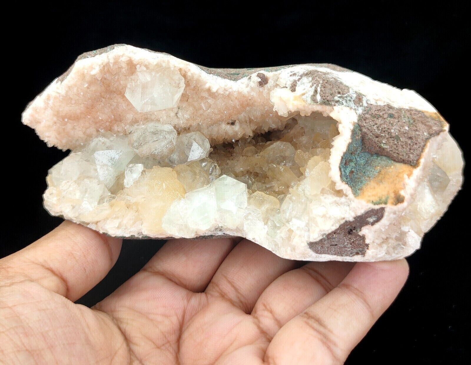 1.2 LB Natural Apophyllites & Stilbites On Heulandites In Geode - India