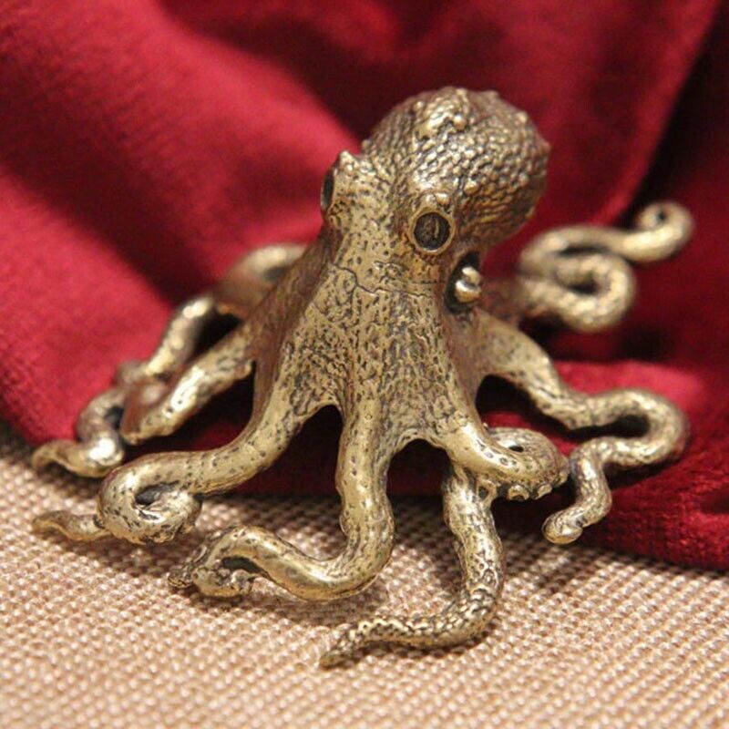 Brass Octopus Figurine Small Statue Home Office Decoration Animal Figurines Toys