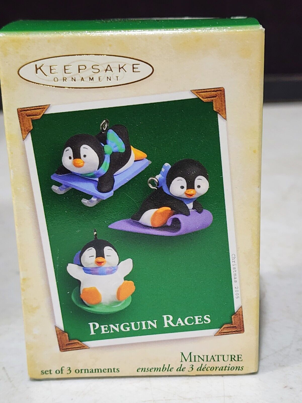 2005 Hallmark Keepsake Penguin Races Set Of 3 Miniature Ornaments