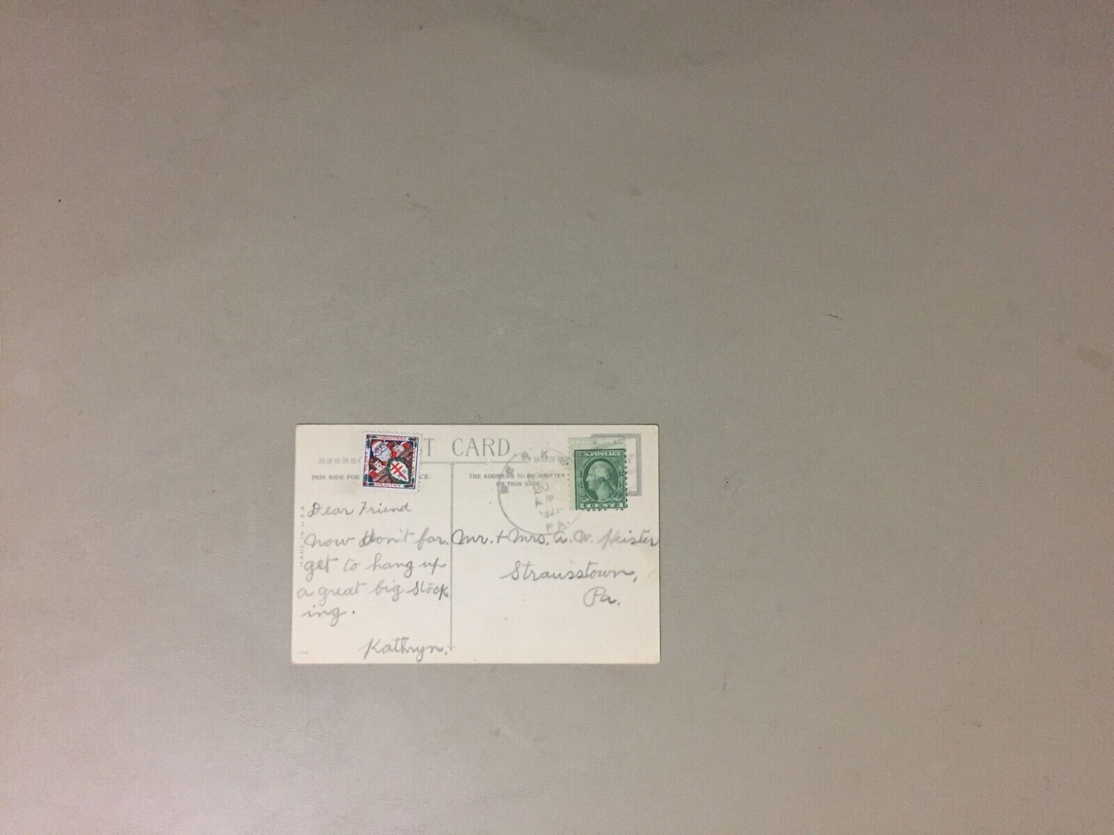 US 1921 CHRISTMAS post card w/Fight TB Christmas 1921 label