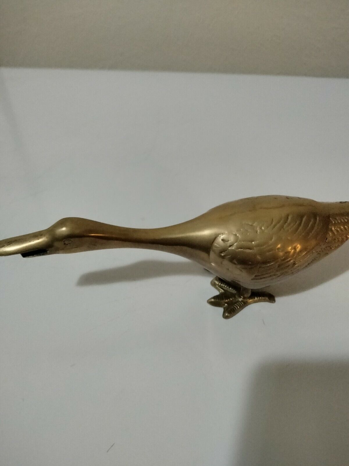 Leonard Solid Brass Goose Under Distress MCM Brass Figurine 8 1/2\