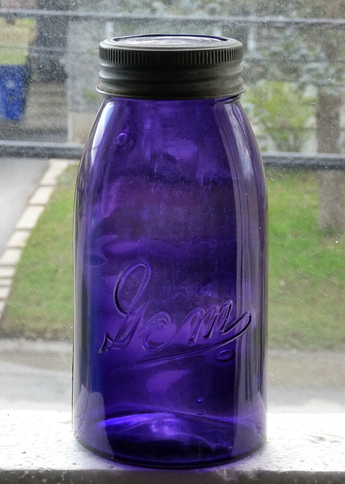 Rare Canadian half gallon size GEM deep purple fruit jar 