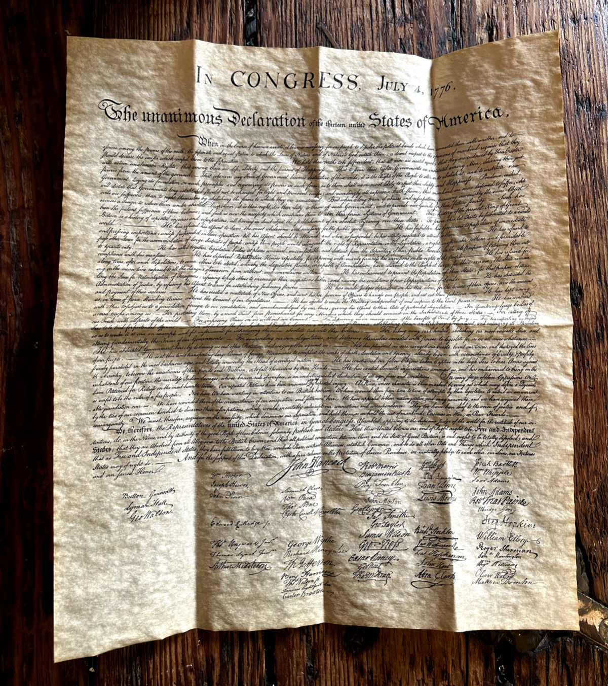 Authentic Reproductions Declaration of Independence On Antiqued Parchment Paper