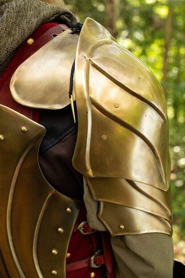 Medieval Pair Of Pauldrons Knight Warrior Shoulder Brass Finish Armor Shoulder