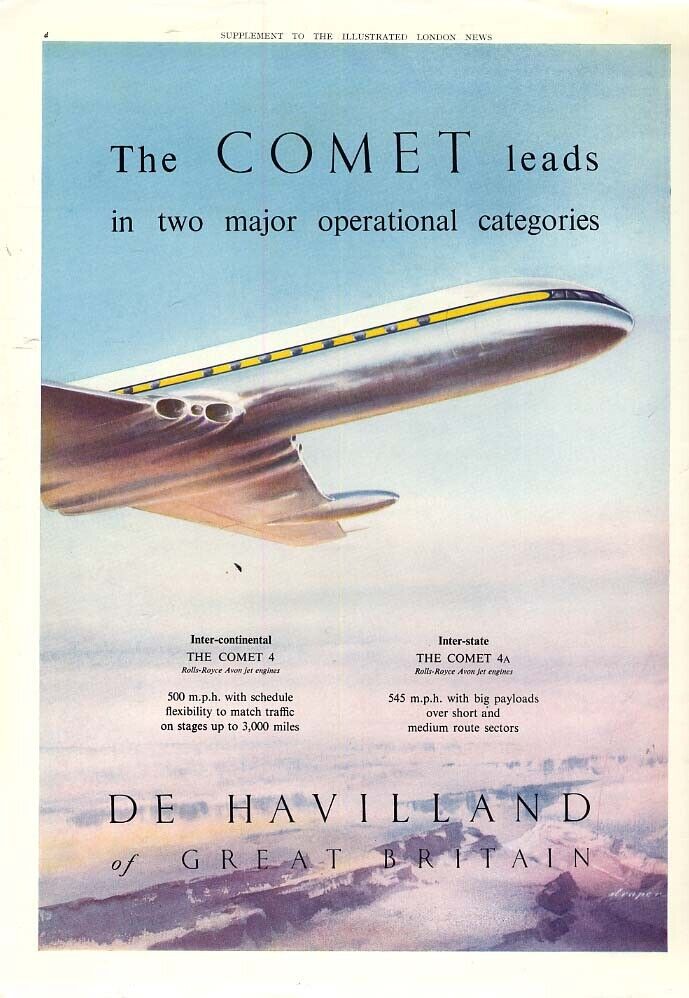 The De Havilland Comet leads in two major operational categories ad 1956 ILN