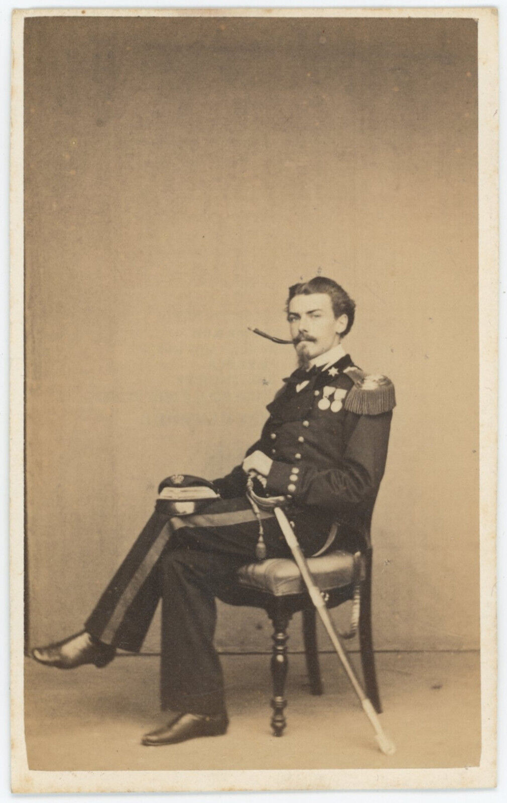 CDV circa 1865. Italian Military ID with Cigar Holder.