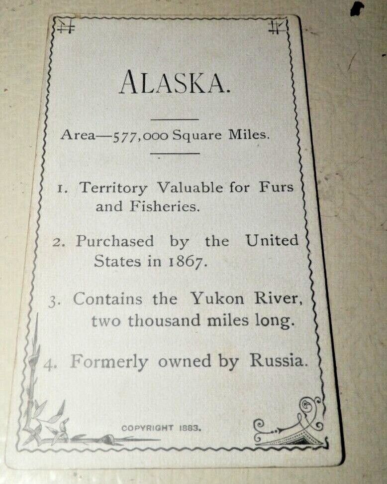 Circa 1880's School Fact Flashcard-Alaska