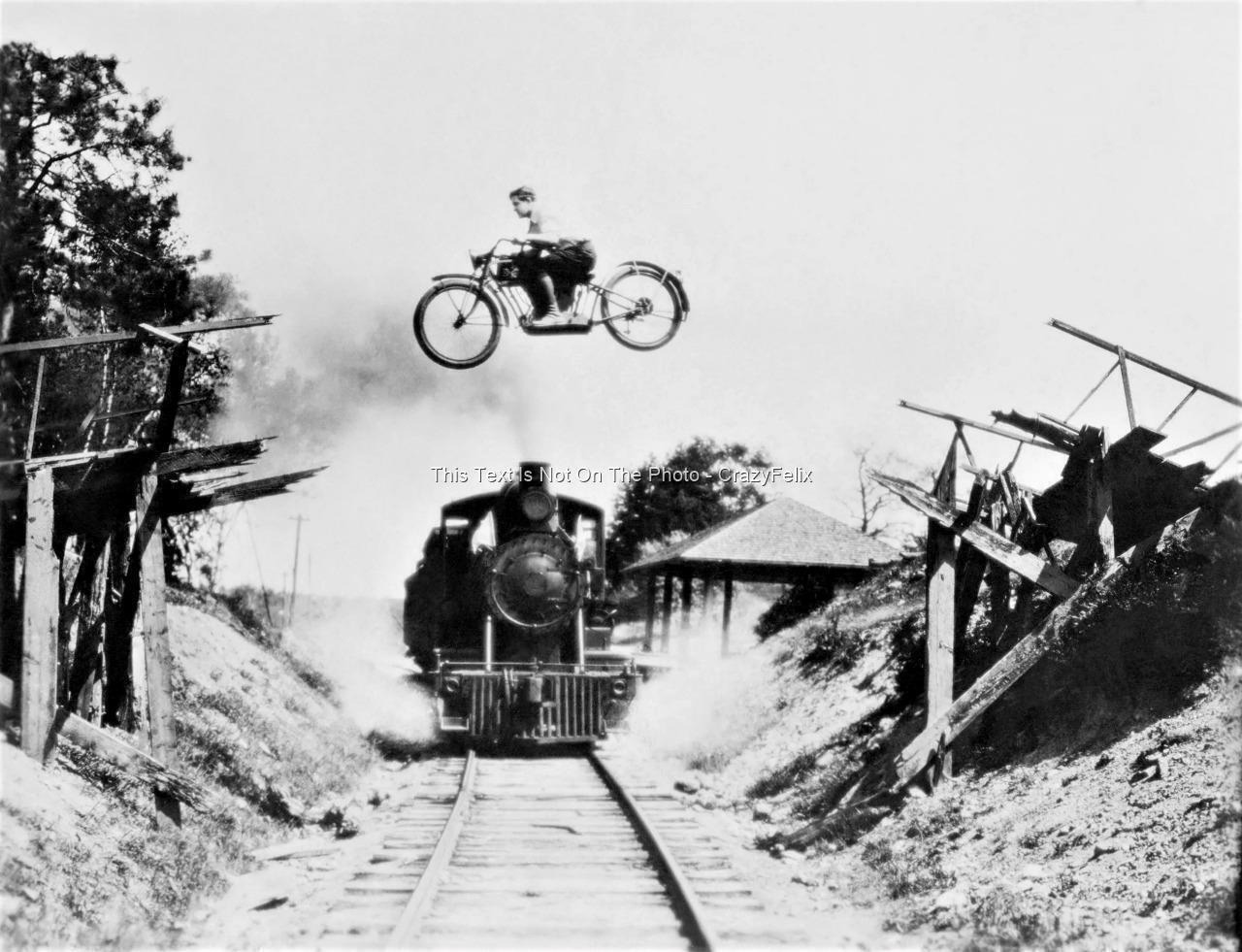 Motorcycle Jumping Train Dangerous Crossing Daredevil Vintage Photo Print 355C