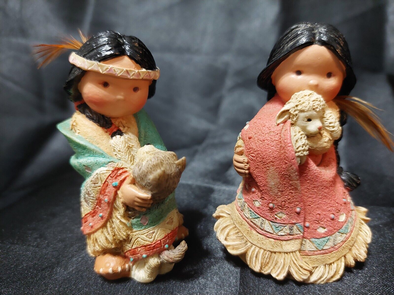 LOT OF 2 VINTAGE ENESCO 1994 FRIENDS OF THE FEATHER CHILDREN WITH ANIMALS 3