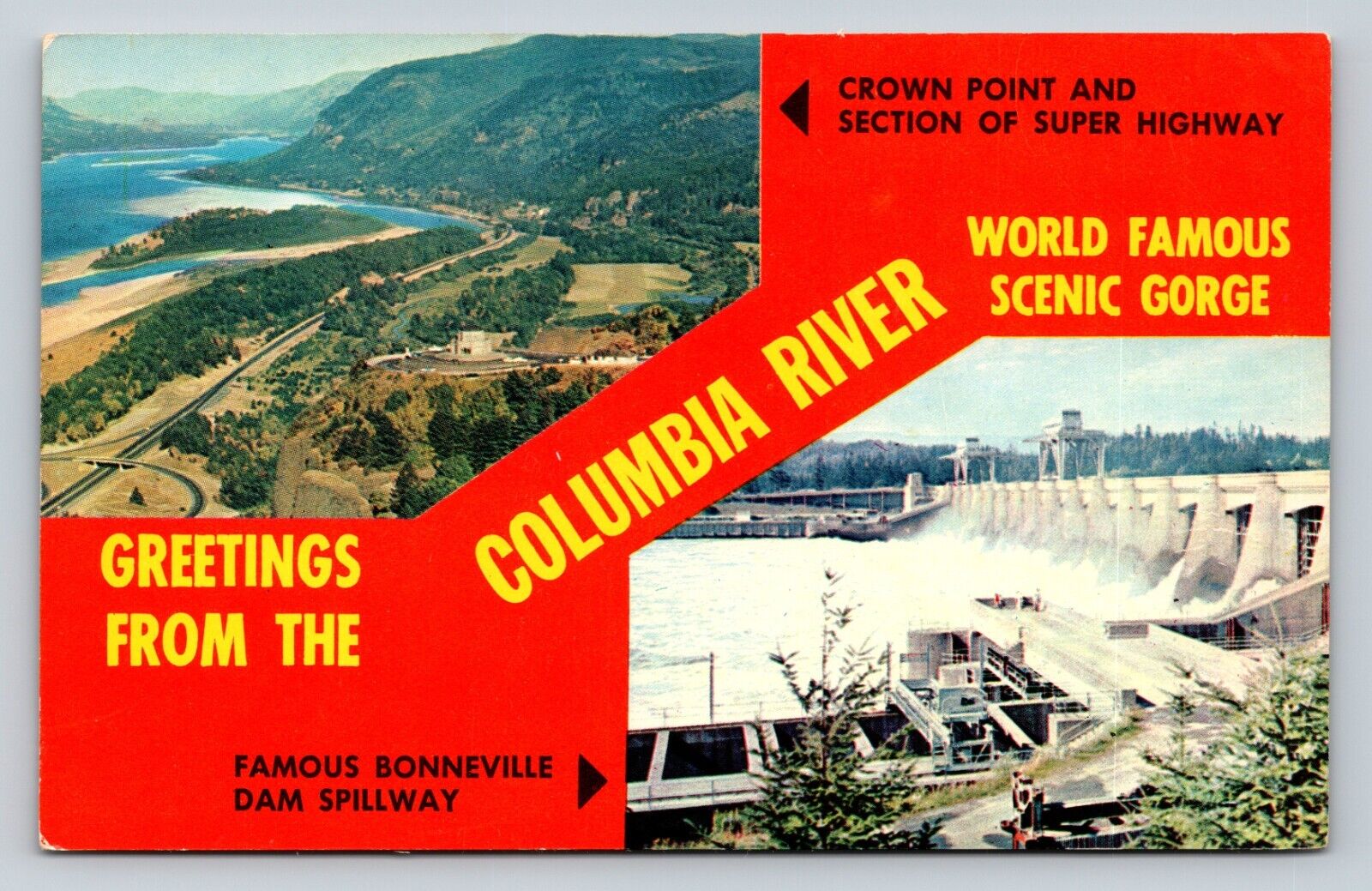 Greetings From the Columbia River Vista House & Spillway Vintage Postcard 0618