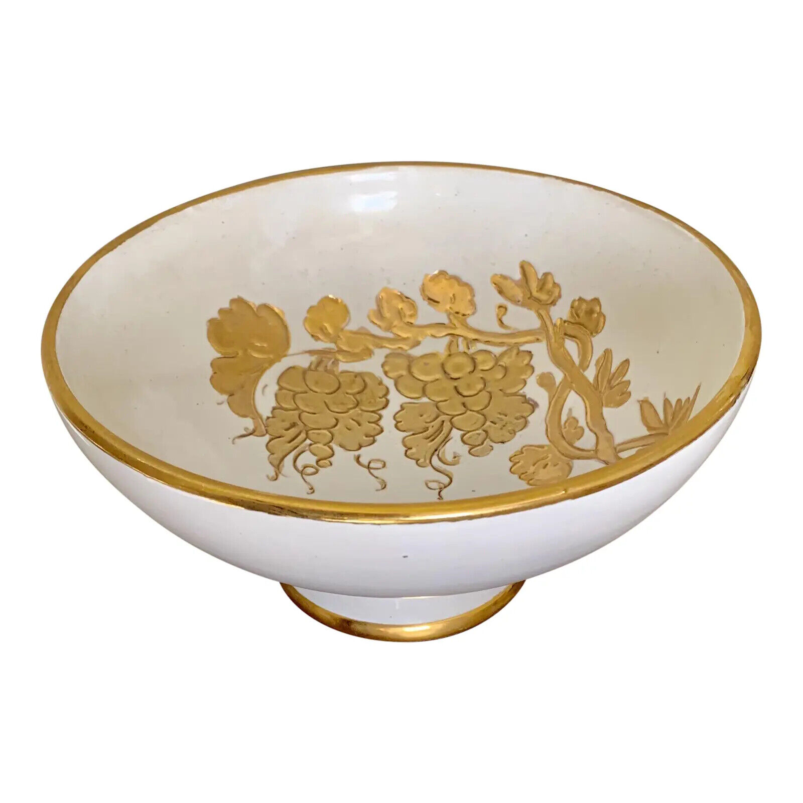 Vintage Italian Studio Footed Bowl With Hand Painted Gold Grapes Design