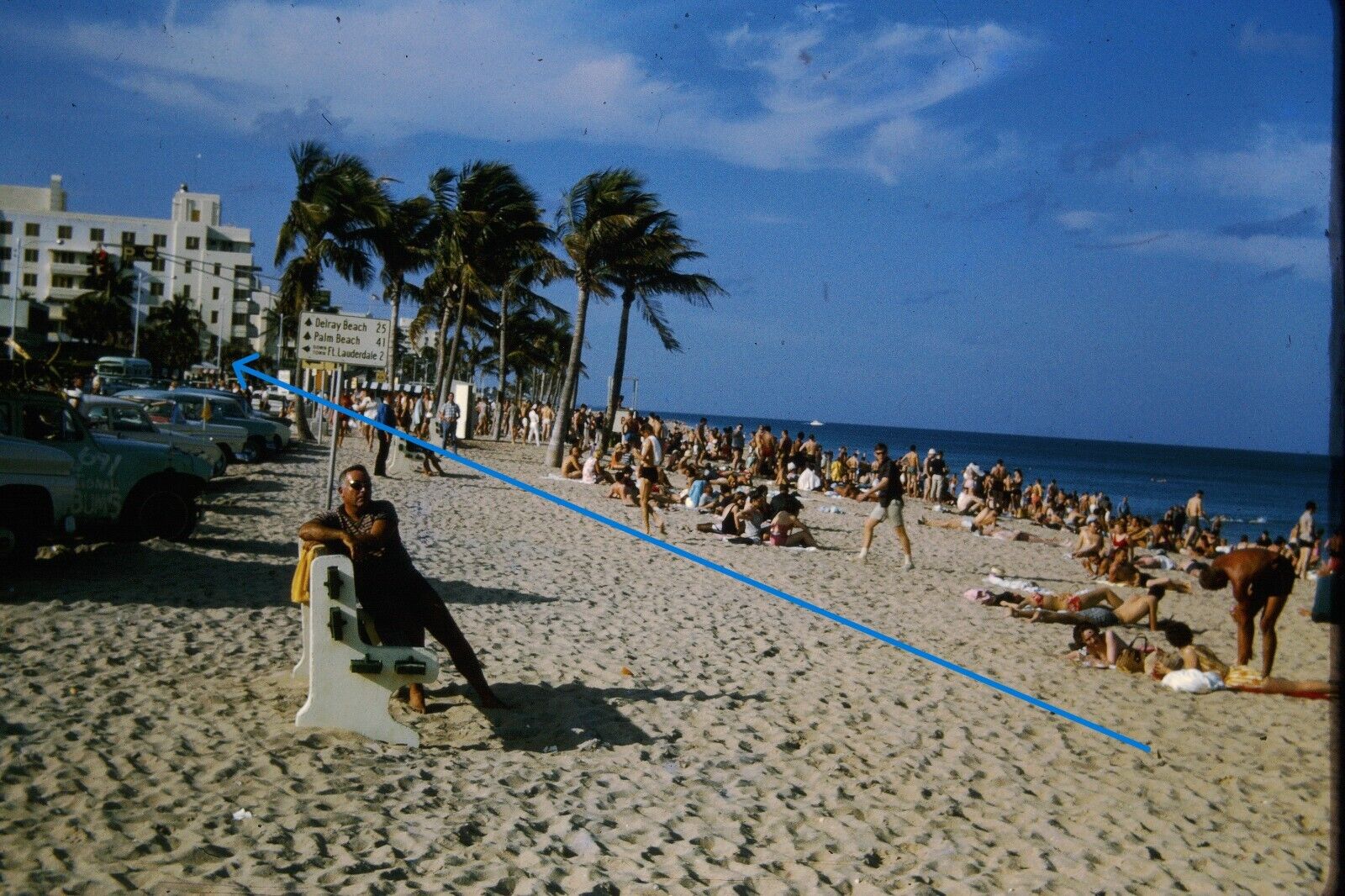1964 35mm Slides 2X Fort Lauderdale Florida Beach Crowded with Sunbathers #1252