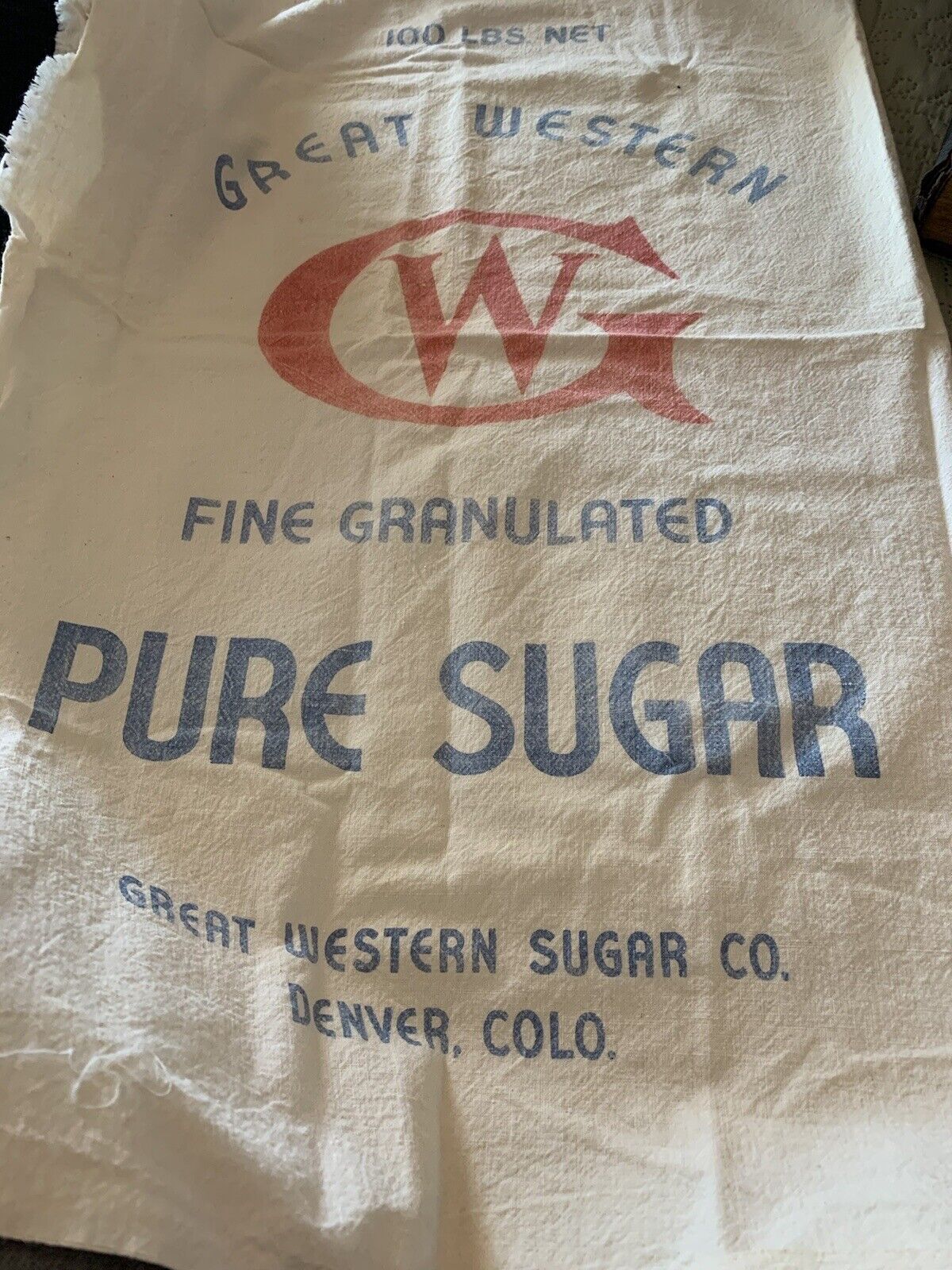 Vintage/Antique Great Western 100 lb. Sugar Gunny Sack Split Open To Full Size