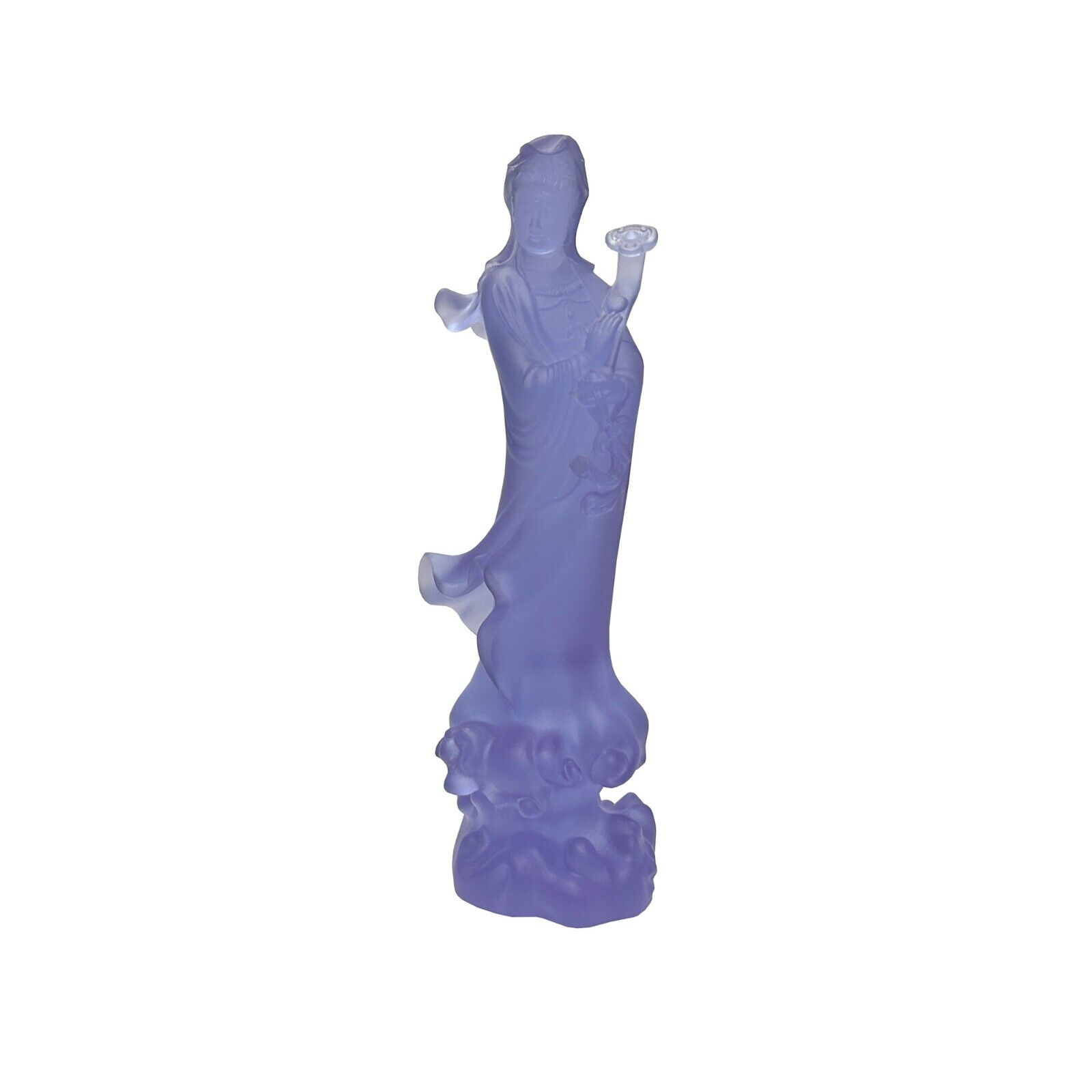 Light Purple Crystal Glass Standing Ru Yi Bodhisattva Kwan Yin Statue ws3655