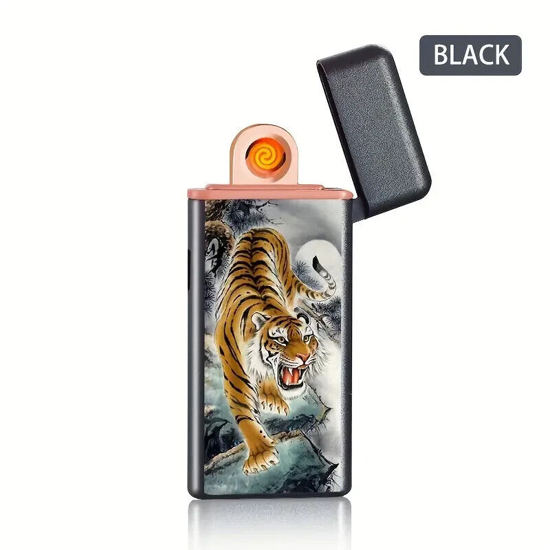 Electric USB Rechargeable Flameless Lighter Colorful Tiger Black Color BB-025