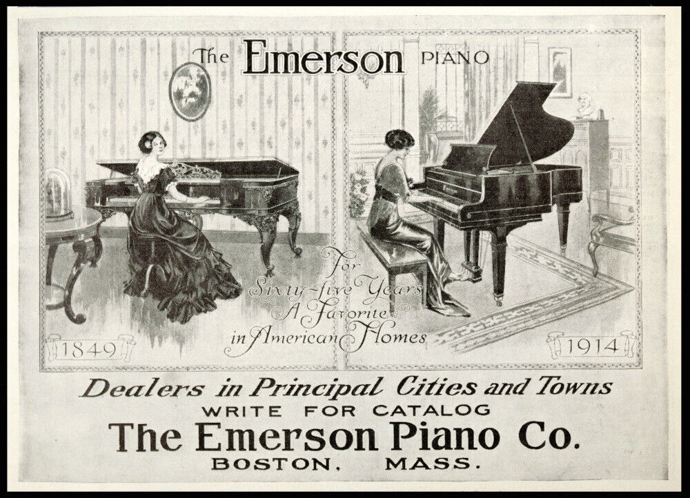 Antique 1914 EMERSON PIANO Print Ad American Favorite for 65 Years 1849 – 1914