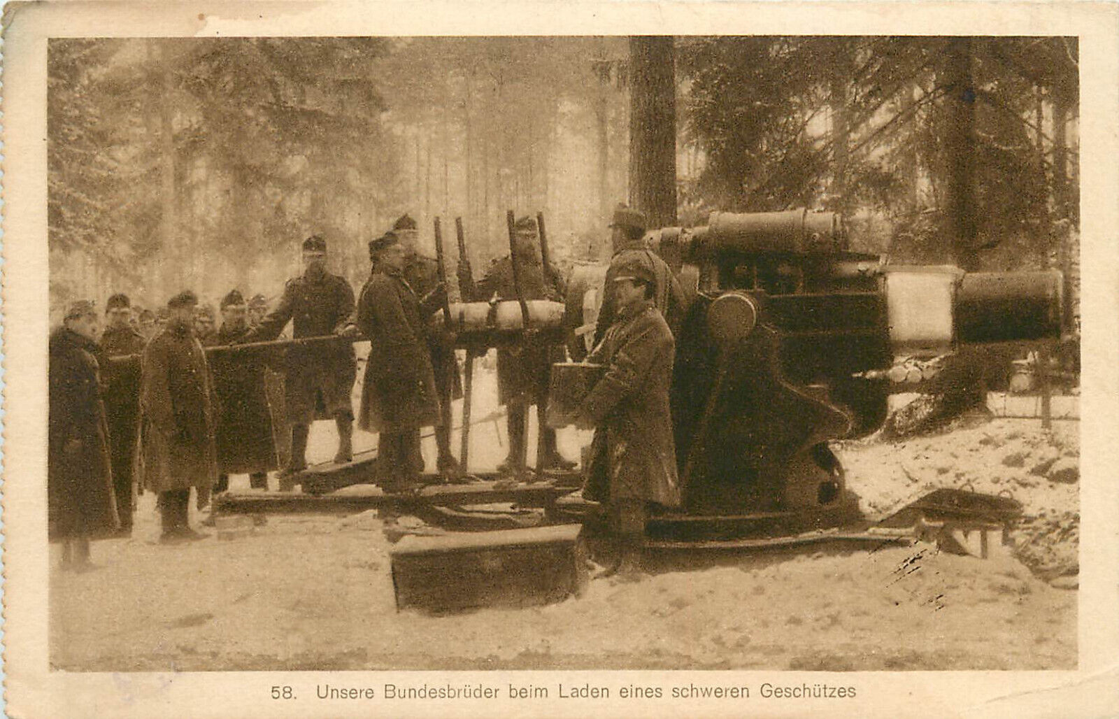 WWI Feldpost Postcard Unsere Bundesbruder  Our Brothers Loading Artillery