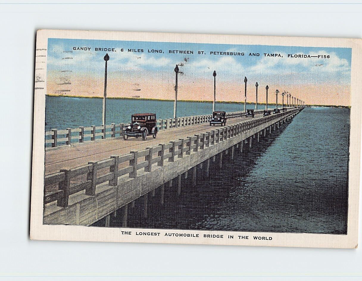 Postcard Gandy Bridge St. Petersburg and Tampa Florida USA