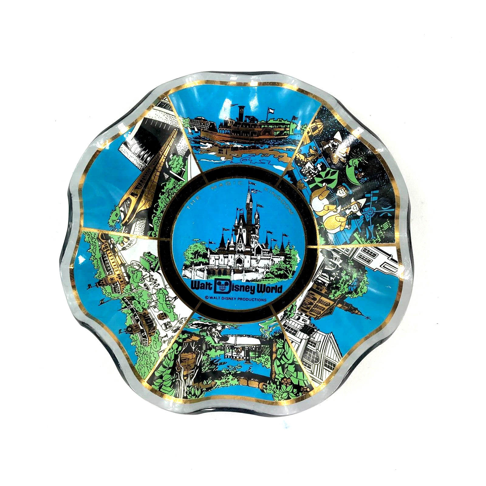 Vintage Walt Disney World 70s Glass Candy Dish Ashtray Plate Bowl Magic Kingdom