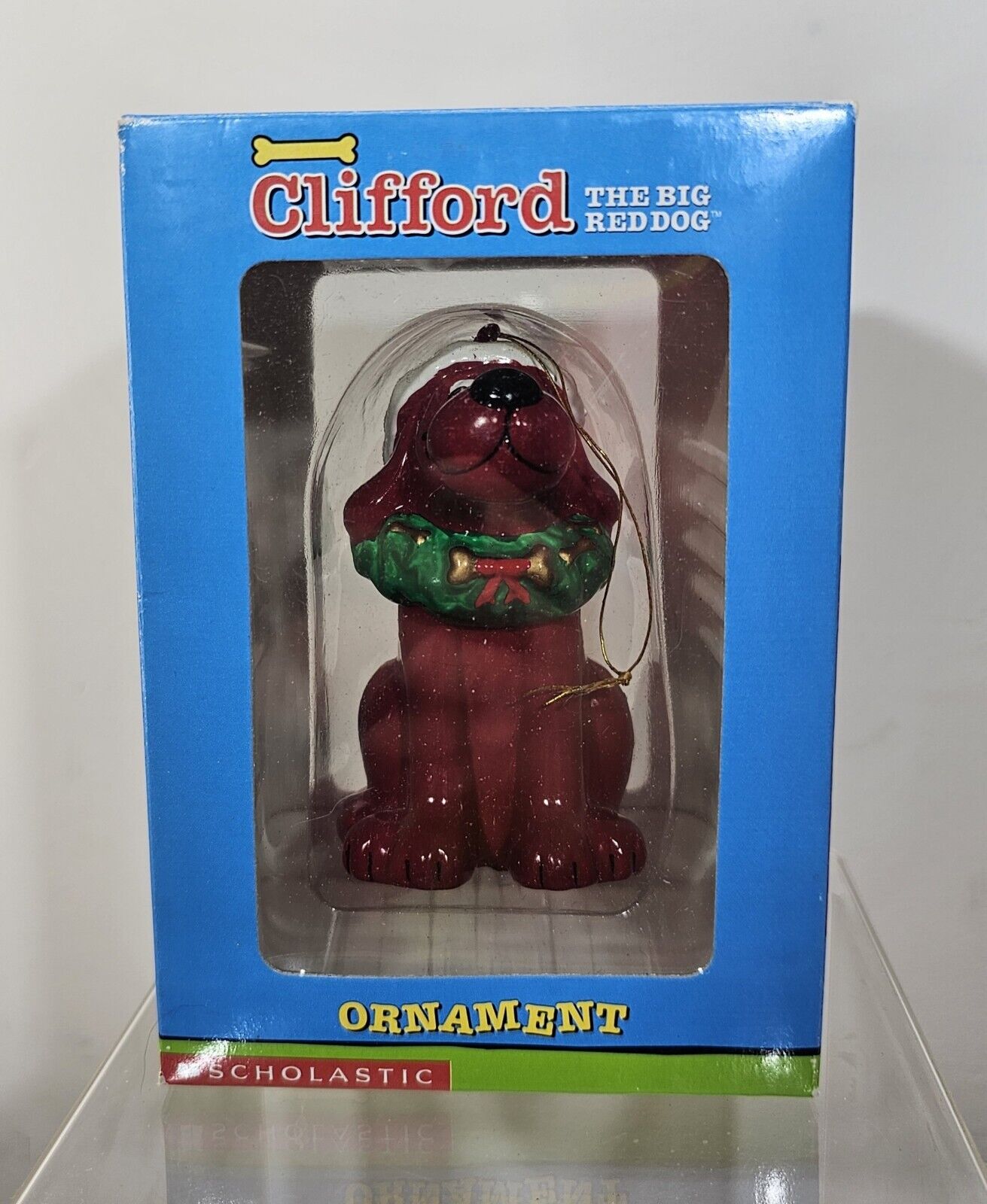 Clifford The Big Red Dog Wearing Wreath & Santa Hat Christmas Ornament Scholasti
