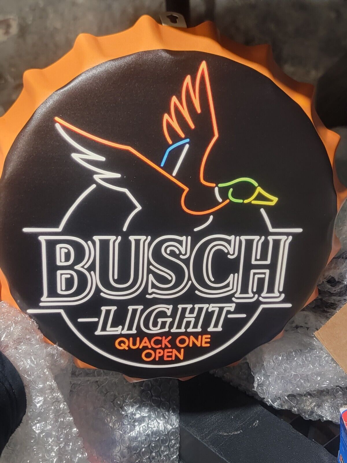 Busch light quack one open Large Bottle Cap Metal Beer Sign Man Cave Bar Decor 