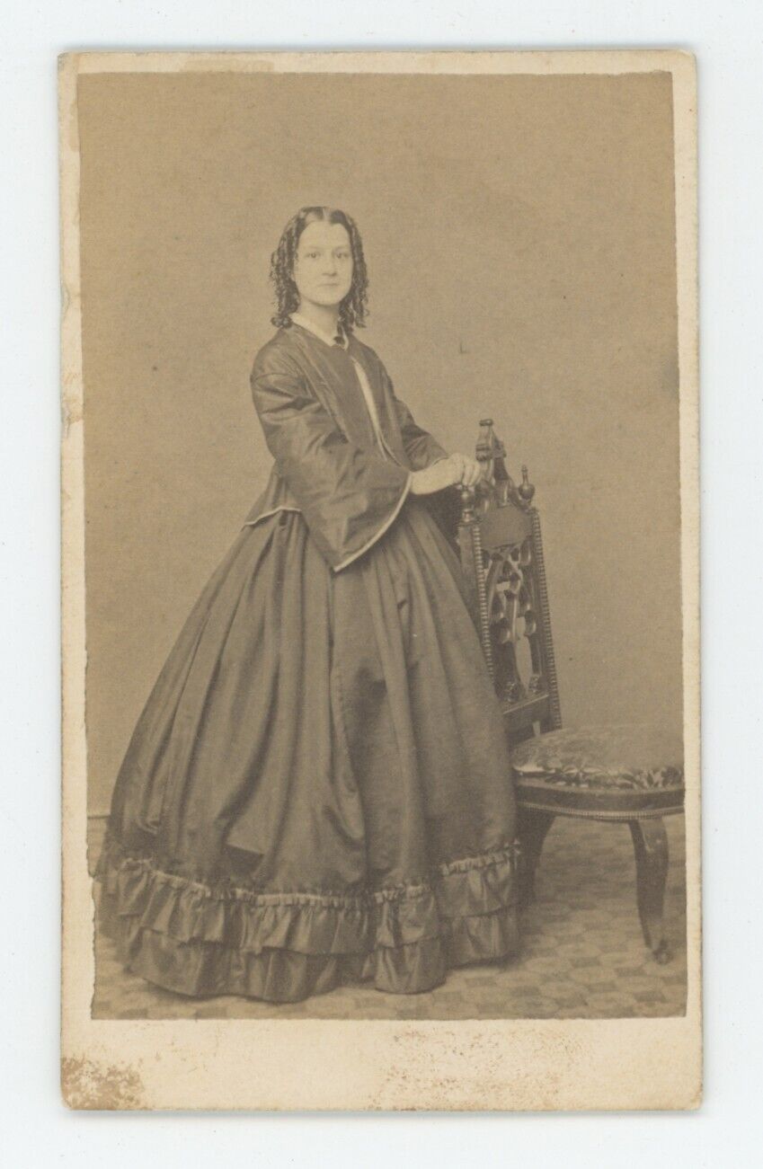 Antique CDV Circa 1870s Beautiful Woman Hoop Dress Kertson & Baker New York, NY