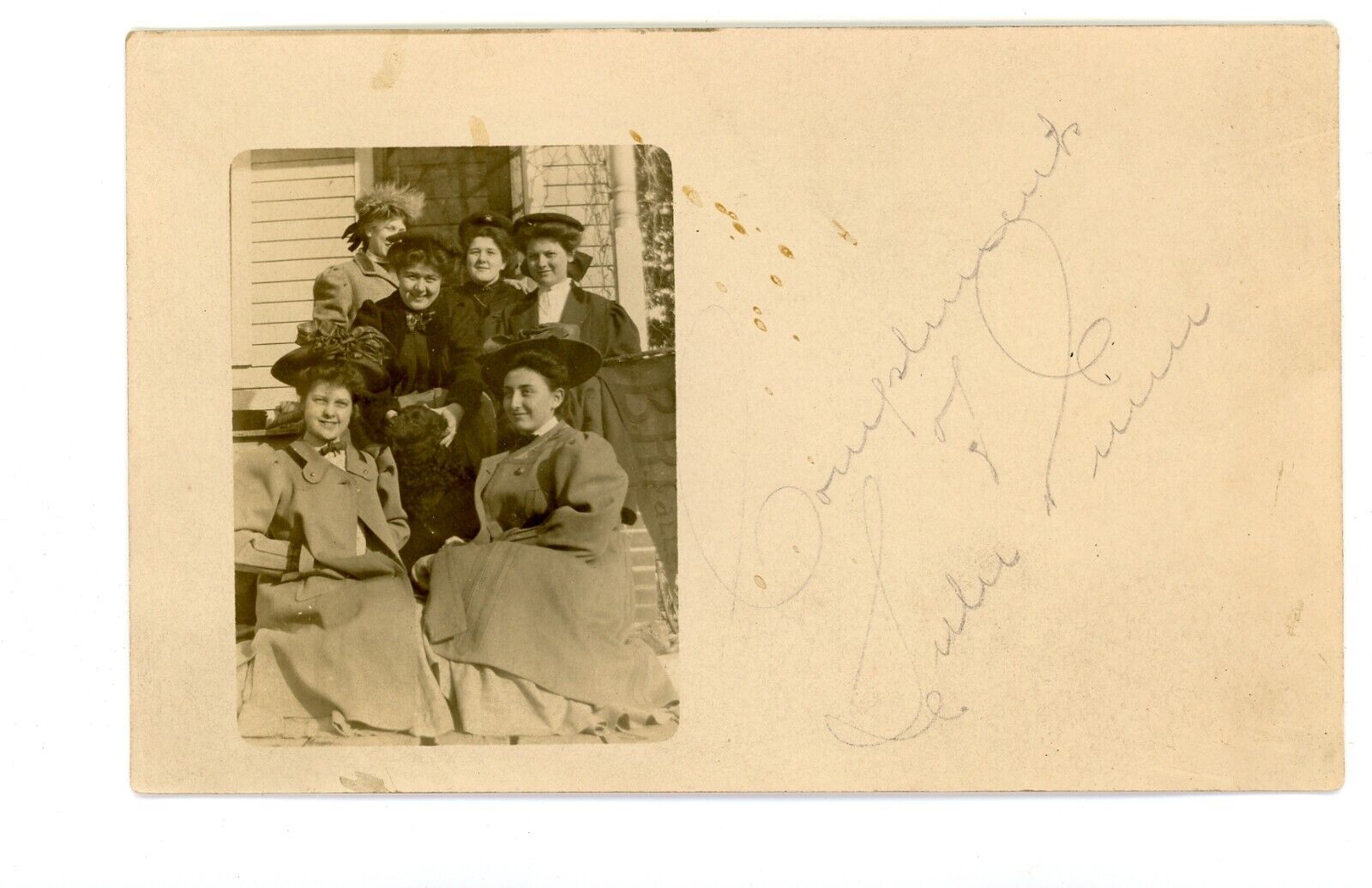 Antique RPPC Group 6 Women Fancy Hats Winter Coats On Stoop VELOX 1907-17