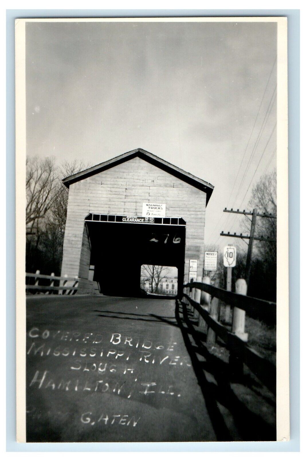 c1940's Covered Bridge Mississippi River Hamilton IL RPPC Photo Vintage Postcard