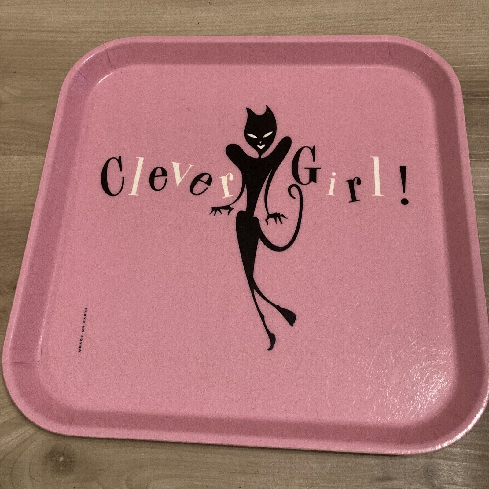 Vintage Clever Girl Hot Pink Camtray Made on Earth serving tray