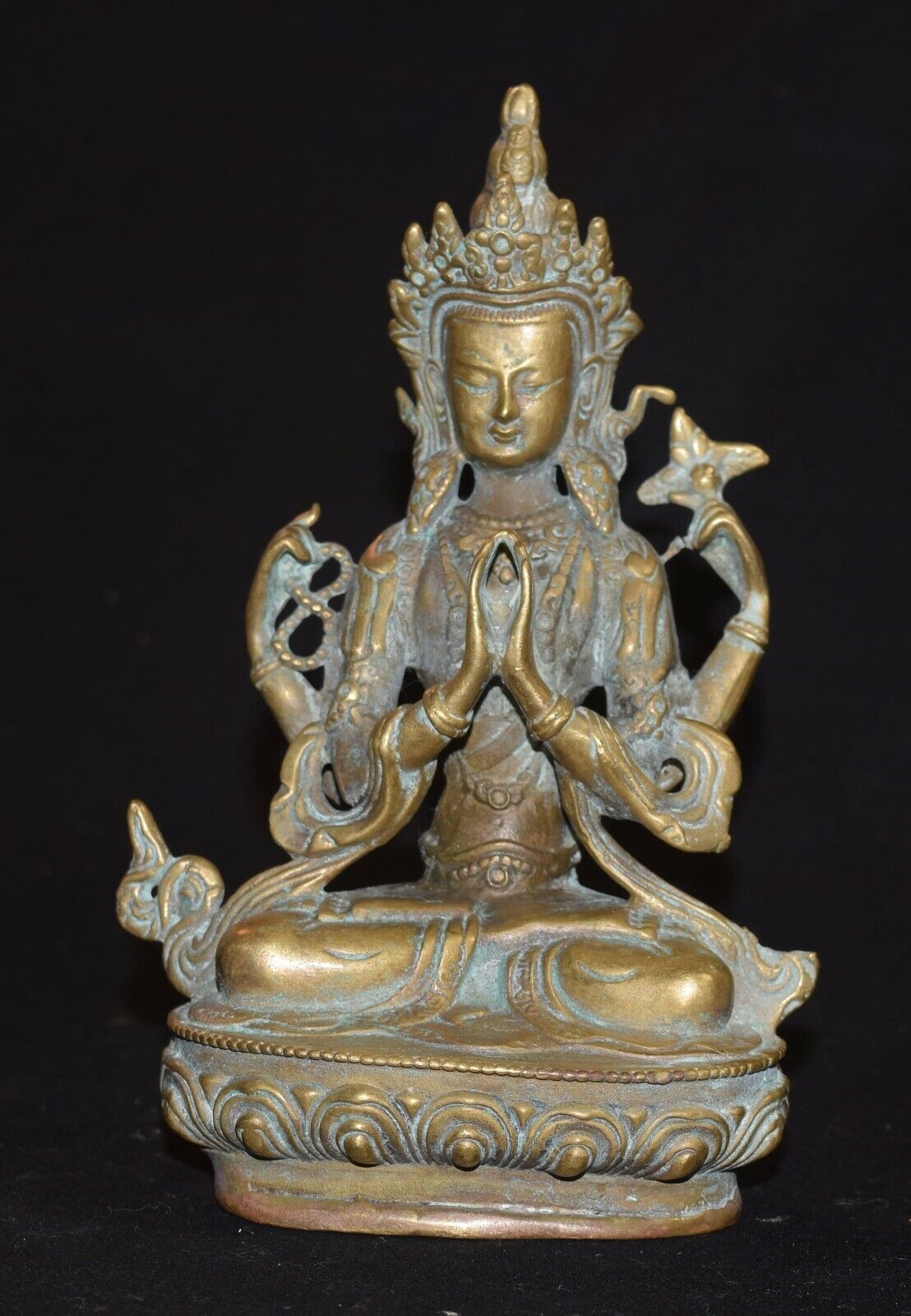 Chinese Tibetan Style Copper Alloy Figure of Shadakshari Lokeshvara (Chenrezig)