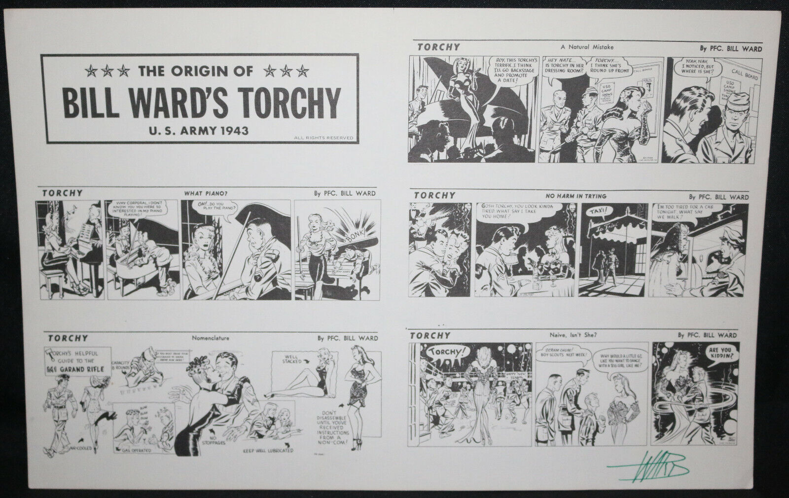 The Origin of Bill Ward\'s Torchy U.S. Army 1943 Print - Signed by Bill Ward
