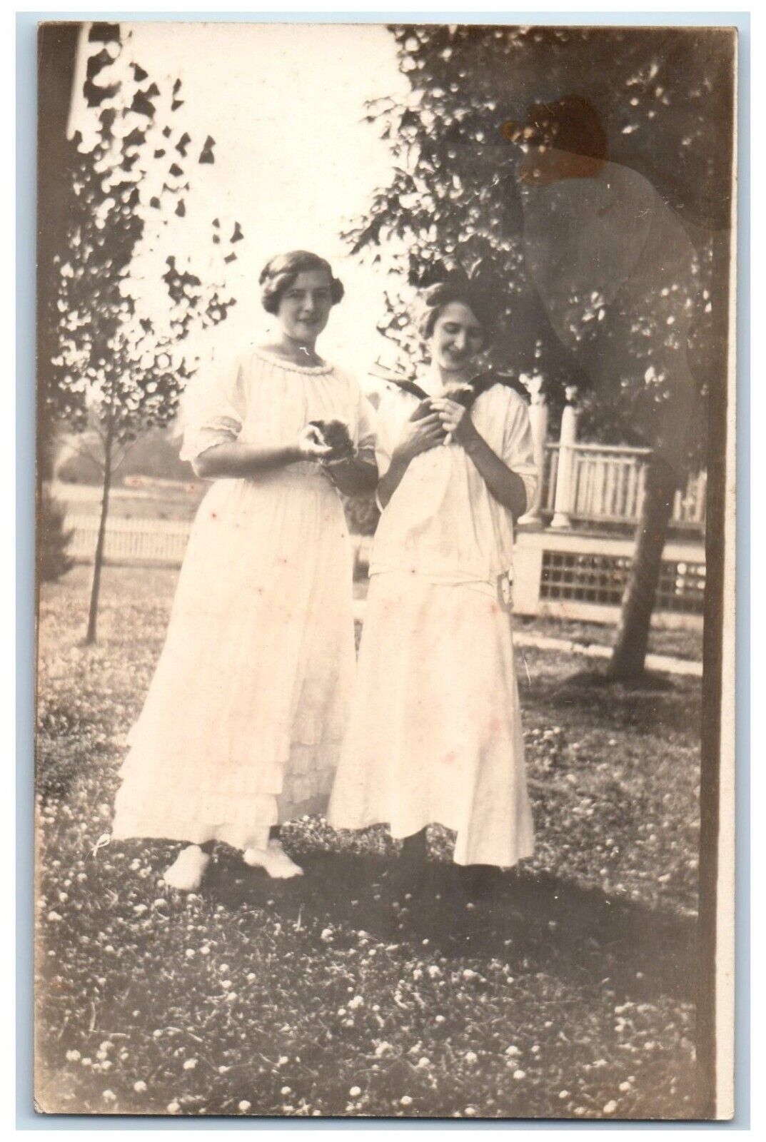 c1910's Two Women Holding Kittens Dresses Almont Iowa IA RPPC Photo Postcard