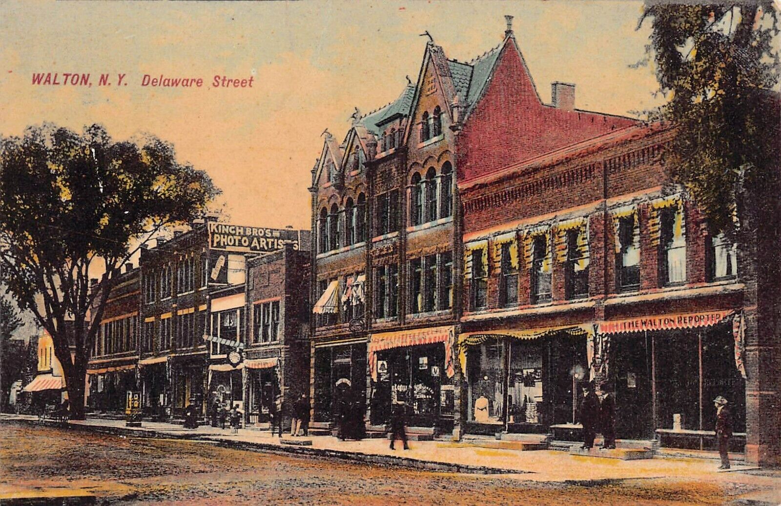 Walton NY New York Delaware Main Street The Reporter Newspaper Vtg Postcard V2