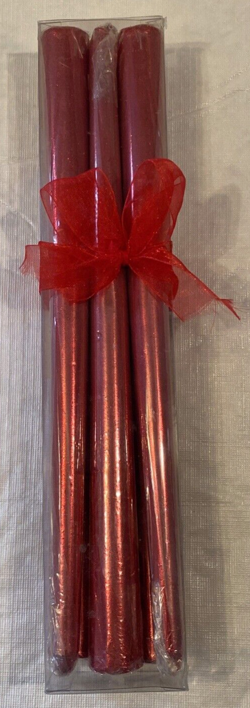 Set 6 , 12 Inch Red Glitter Taper Candles Sealed New TJX Christmas Anytime