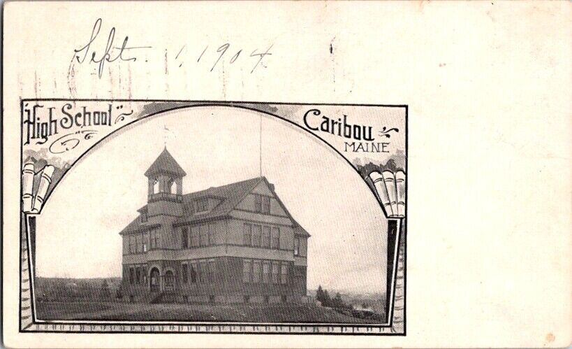 Postcard Private Mailing Card High School Building Caribou ME Maine 1905   F-312