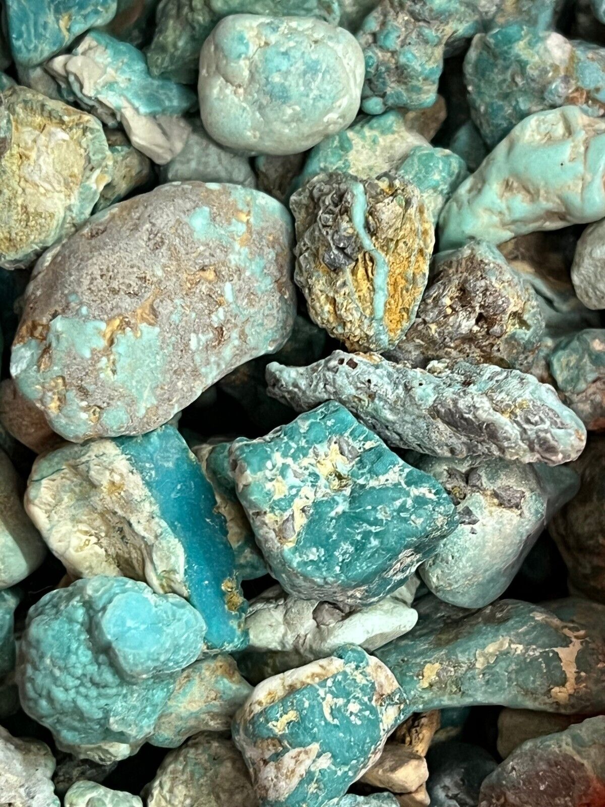 Turquoise Rough Two # Stabilized American Turquoise Fox Mine cutting rough 3