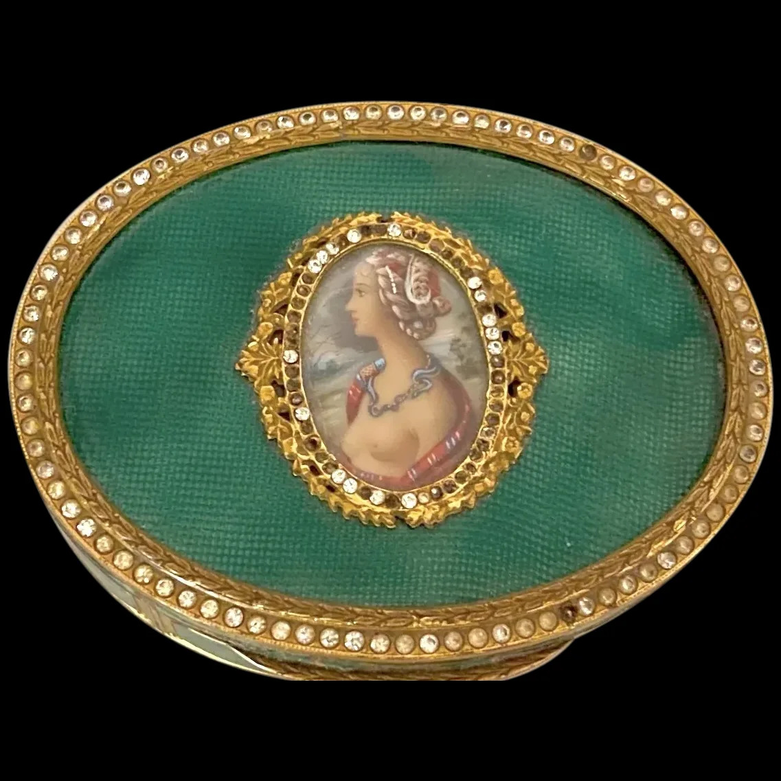 19th Century French Bronze Vanity Casket with Guilloche Enamel Portrait
