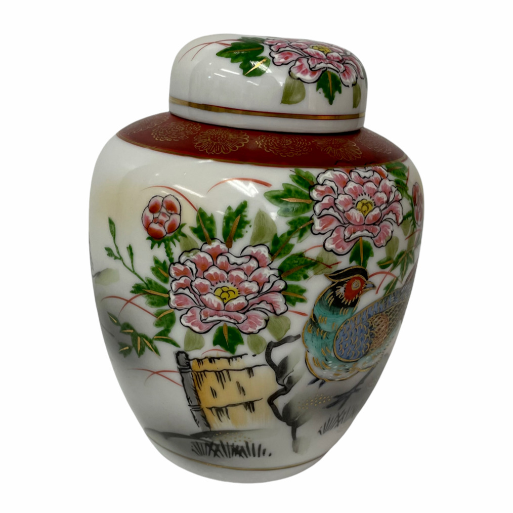 Japanese Ginger Jar Hand Painted Pheasants With Gold Trim And Lid Very Nice