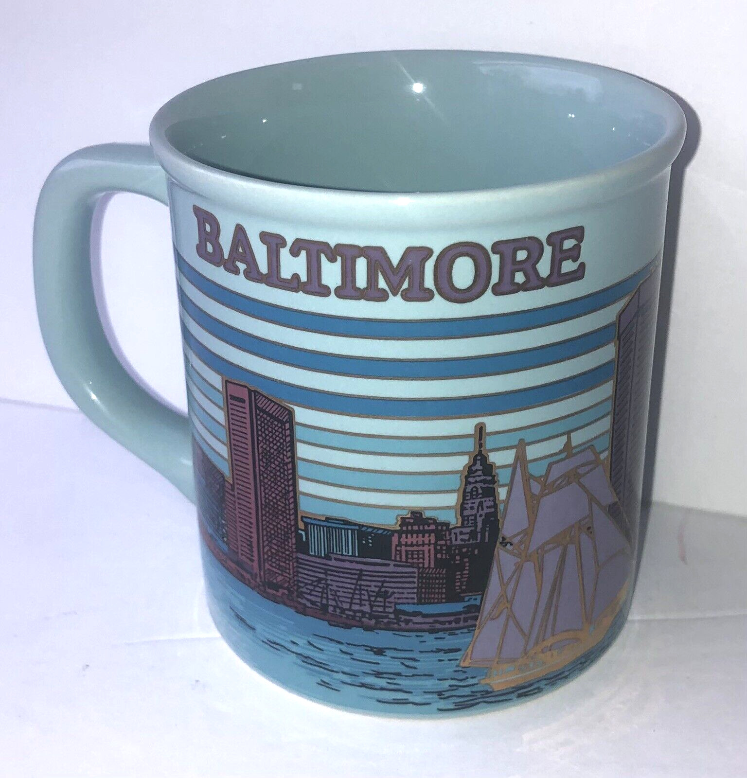Vintage Baltimore City Pastel Light Turquoise Retro Cityscape Coffee Mug JAPAN