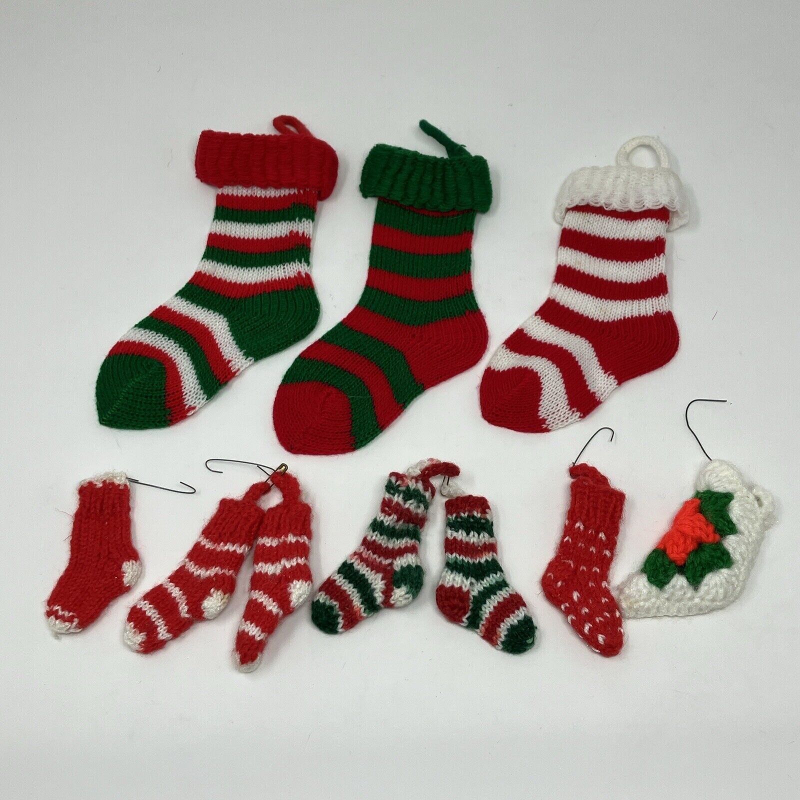 Vintage Handmade Crochet Knit Small  Mini Christmas Stockings Lot