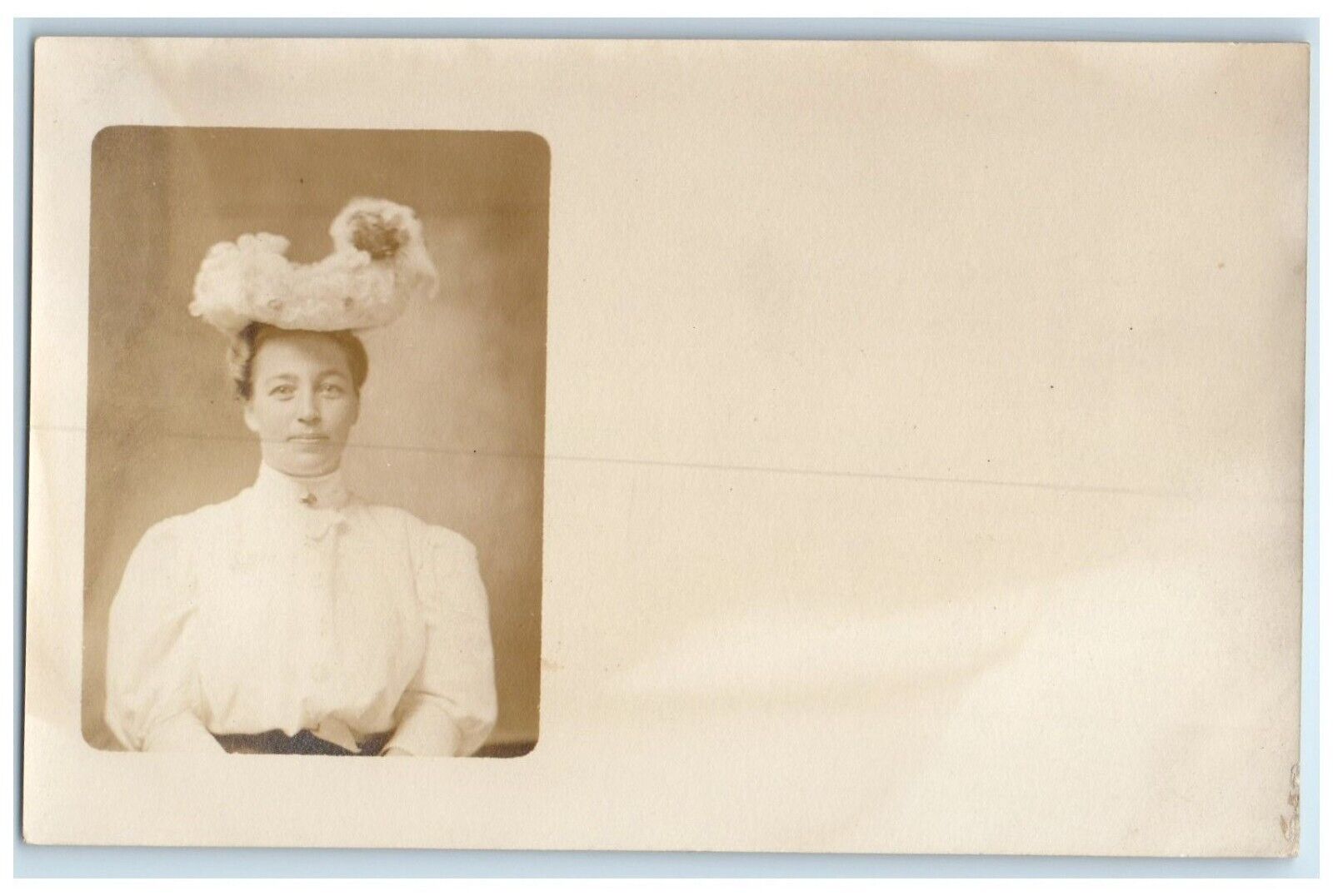 c1910's Woman Feather Hat Studio Portrait Osakis MN RPPC Photo Antique Postcard