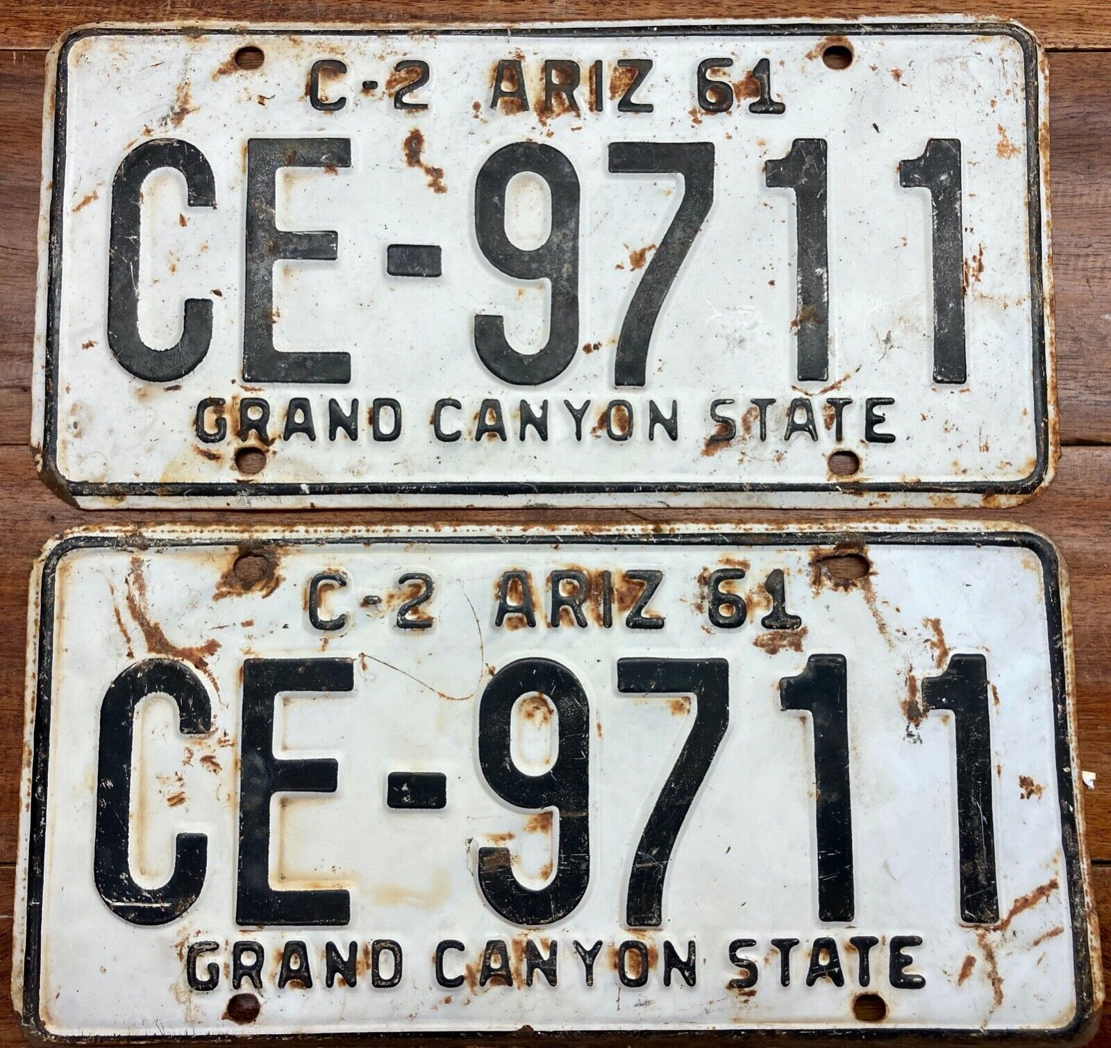 COOL RUSTIC PAIR 1961-1963 ARIZONA COMMERCIAL TRUCK LICENSE PLATES CE 9711 MVDOK