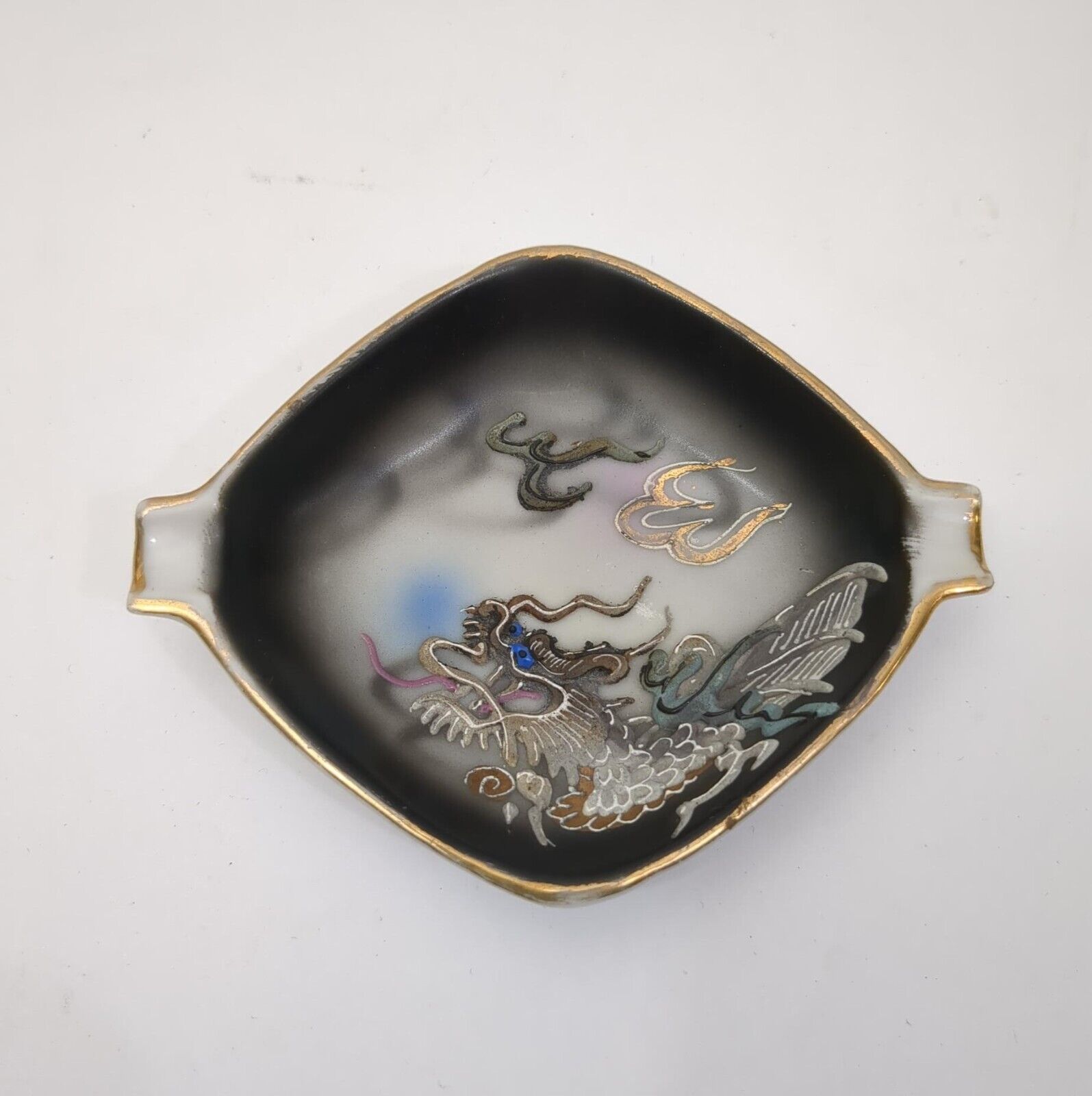 Vintage Dragonware Moriage Japan Hand Painted Dragon Trinket Ashtray Dish Tray